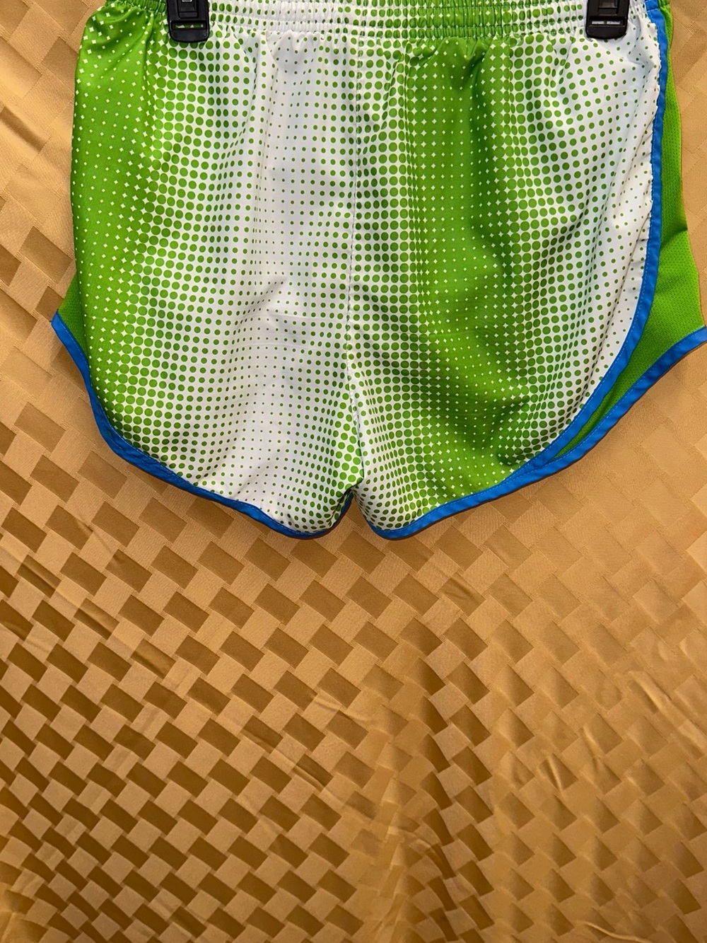 Nike Women's Green and White Athletic Shorts with Blue Trim - Picture 2 of 4